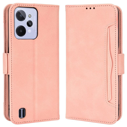 For Realme C31 Multiple Card Slots PU Leather Stand Case Shockproof Folio Flip Wallet Protective Cover - Pink