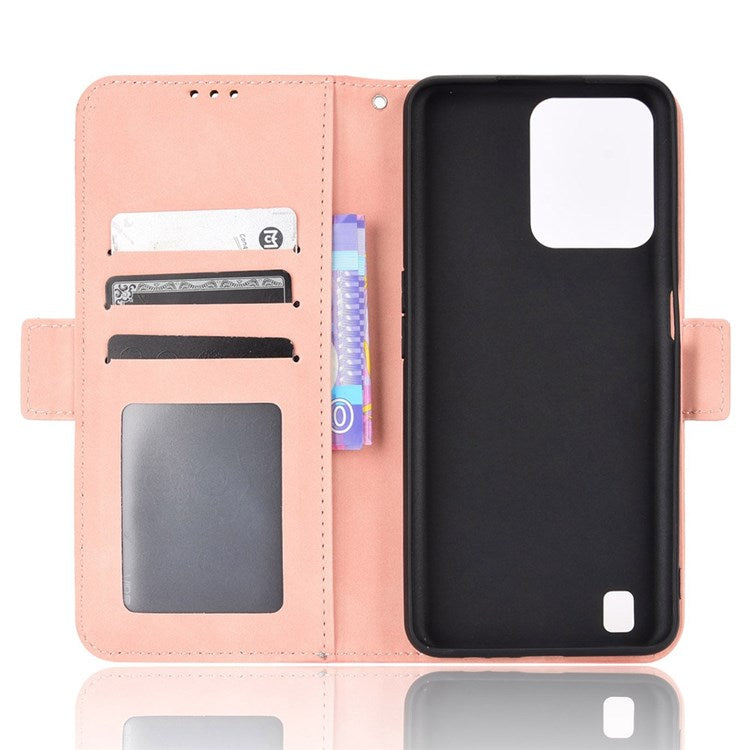 For Realme C31 Multiple Card Slots PU Leather Stand Case Shockproof Folio Flip Wallet Protective Cover - Pink