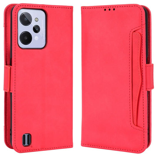 For Realme C31 Multiple Card Slots PU Leather Stand Case Shockproof Folio Flip Wallet Protective Cover - Red