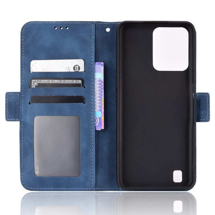 For Realme C31 Multiple Card Slots PU Leather Stand Case Shockproof Folio Flip Wallet Protective Cover - Blue