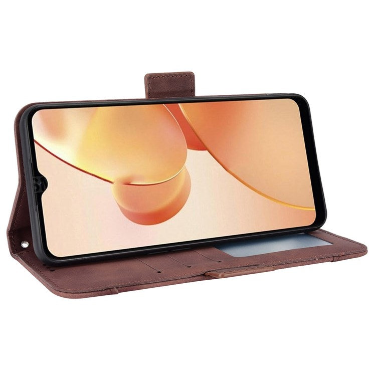 For Realme C31 Multiple Card Slots PU Leather Stand Case Shockproof Folio Flip Wallet Protective Cover - Brown