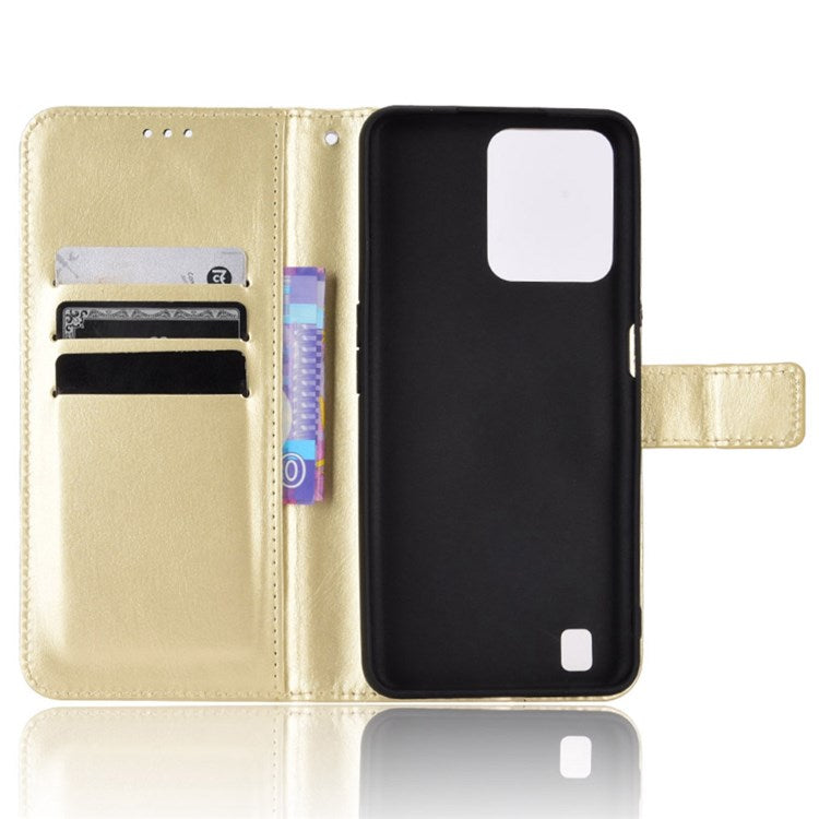For Realme C31 PU Leather Viewing Stand Wallet Case Crazy Horse Texture Phone Shell - Gold