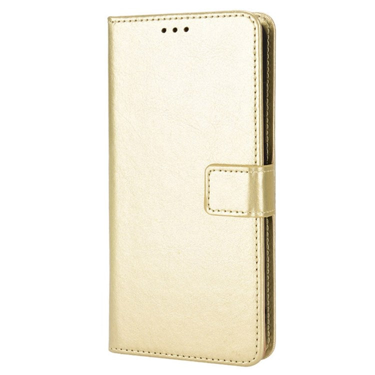 For Realme C31 PU Leather Viewing Stand Wallet Case Crazy Horse Texture Phone Shell - Gold