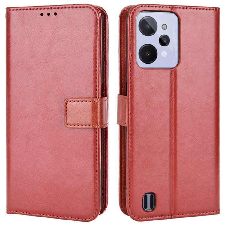 For Realme C31 PU Leather Viewing Stand Wallet Case Crazy Horse Texture Phone Shell - Brown