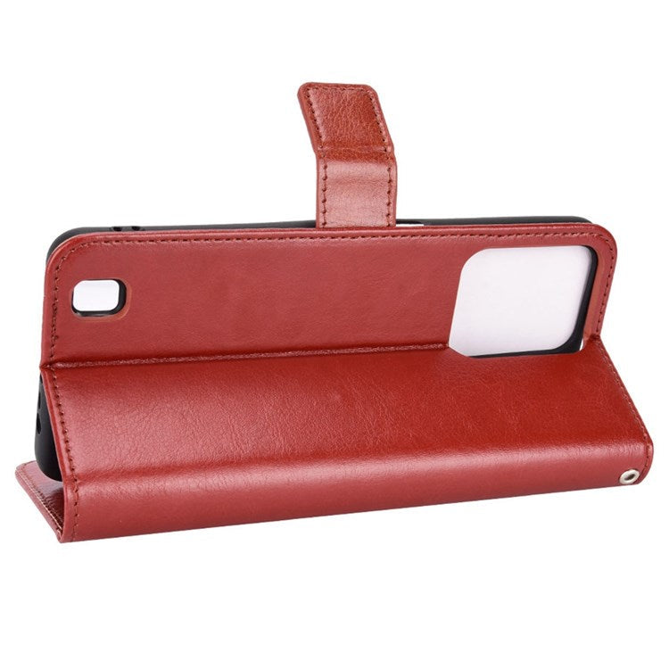 For Realme C31 PU Leather Viewing Stand Wallet Case Crazy Horse Texture Phone Shell - Brown