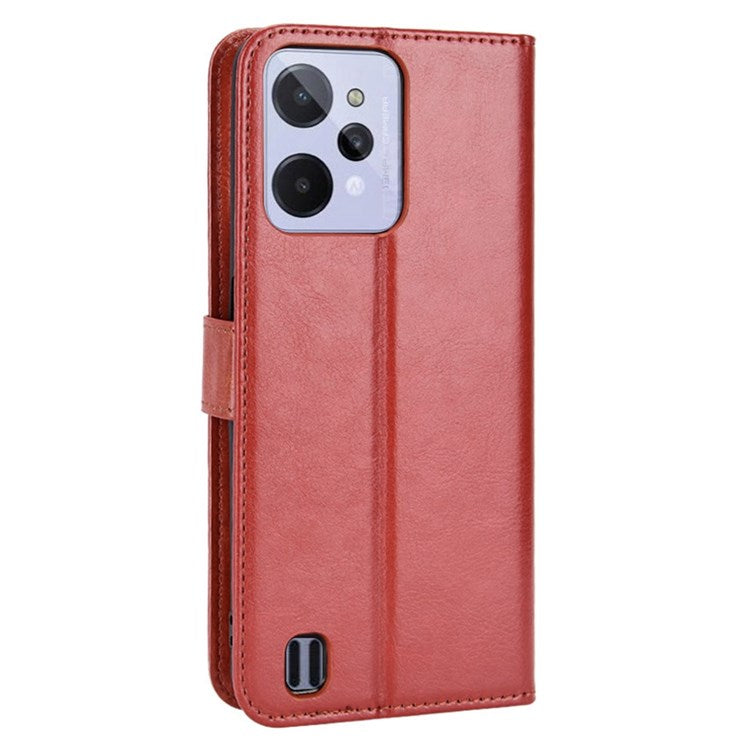 For Realme C31 PU Leather Viewing Stand Wallet Case Crazy Horse Texture Phone Shell - Brown