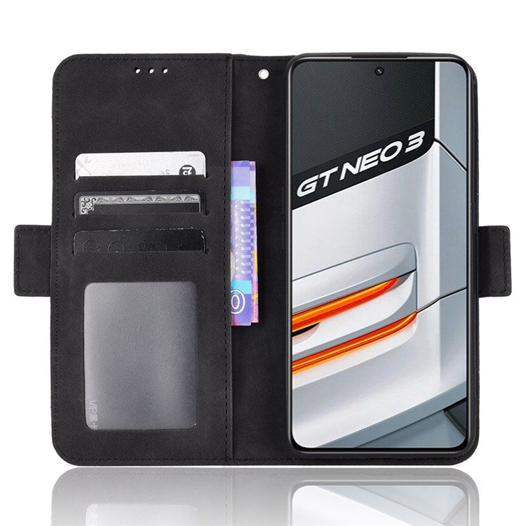 For Realme GT Neo3 Multiple Card Slots PU Leather Anti-scratch Wallet Case Mobile Phone Stand Cover - Black