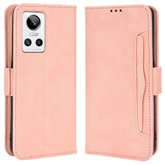 For Realme GT Neo3 Multiple Card Slots PU Leather Anti-scratch Wallet Case Mobile Phone Stand Cover - Pink