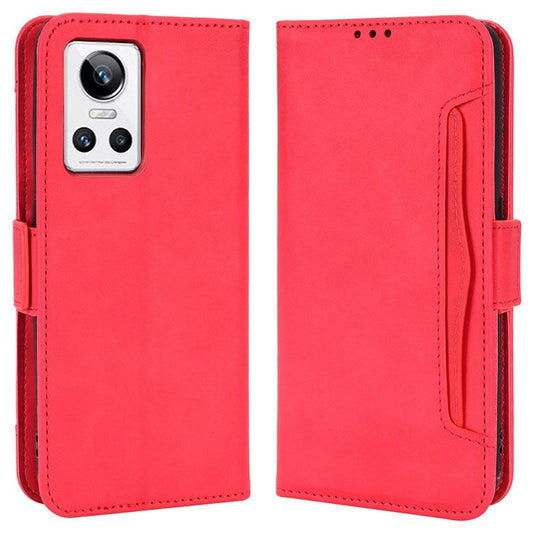 For Realme GT Neo3 Multiple Card Slots PU Leather Anti-scratch Wallet Case Mobile Phone Stand Cover - Red
