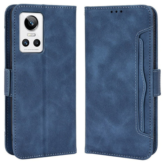 For Realme GT Neo3 Multiple Card Slots PU Leather Anti-scratch Wallet Case Mobile Phone Stand Cover - Blue