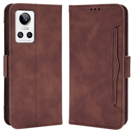 For Realme GT Neo3 Multiple Card Slots PU Leather Anti-scratch Wallet Case Mobile Phone Stand Cover - Brown
