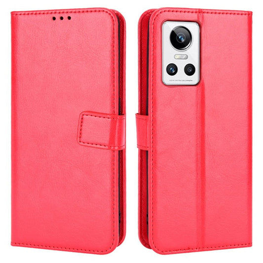 Crazy Horse Texture Phone Case for Realme GT Neo3, PU Leather + TPU Stand Wallet Cellphone Cover - Red