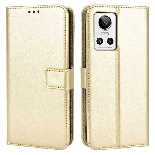 Crazy Horse Texture Phone Case for Realme GT Neo3, PU Leather + TPU Stand Wallet Cellphone Cover - Gold