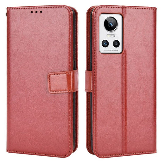 Crazy Horse Texture Phone Case for Realme GT Neo3, PU Leather + TPU Stand Wallet Cellphone Cover - Brown