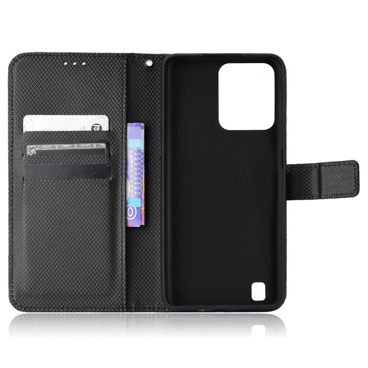 For Realme C31 Wallet PU Leather Shockproof Phone Case Diamond Texture Adjustable Stand Cover - Black