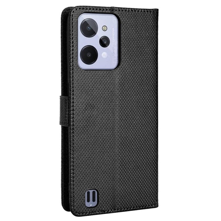 For Realme C31 Wallet PU Leather Shockproof Phone Case Diamond Texture Adjustable Stand Cover - Black