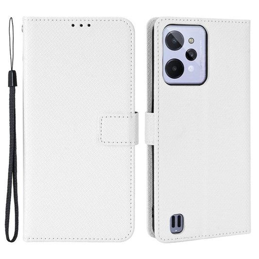 For Realme C31 Wallet PU Leather Shockproof Phone Case Diamond Texture Adjustable Stand Cover - White