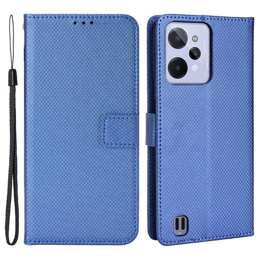 For Realme C31 Wallet PU Leather Shockproof Phone Case Diamond Texture Adjustable Stand Cover - Blue