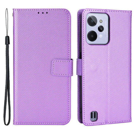 For Realme C31 Wallet PU Leather Shockproof Phone Case Diamond Texture Adjustable Stand Cover - Purple