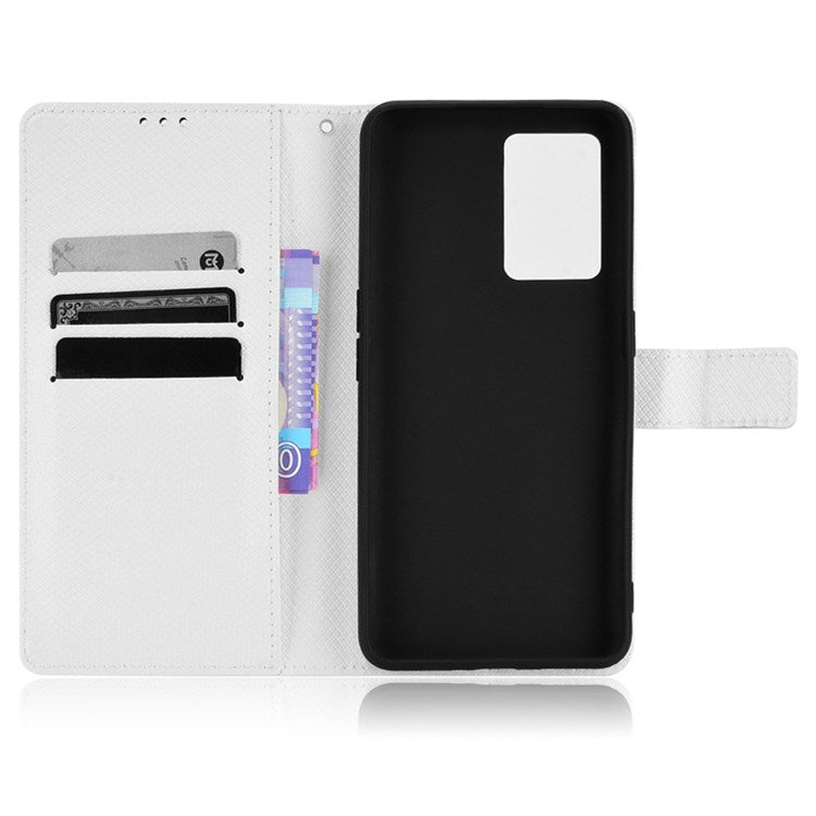 For Realme GT Neo3 Wallet Leather Case Diamond Texture Stand Magnetic Clasp Phone Cover - White