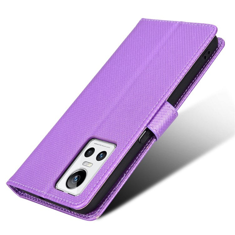 For Realme GT Neo3 Wallet Leather Case Diamond Texture Stand Magnetic Clasp Phone Cover - Purple