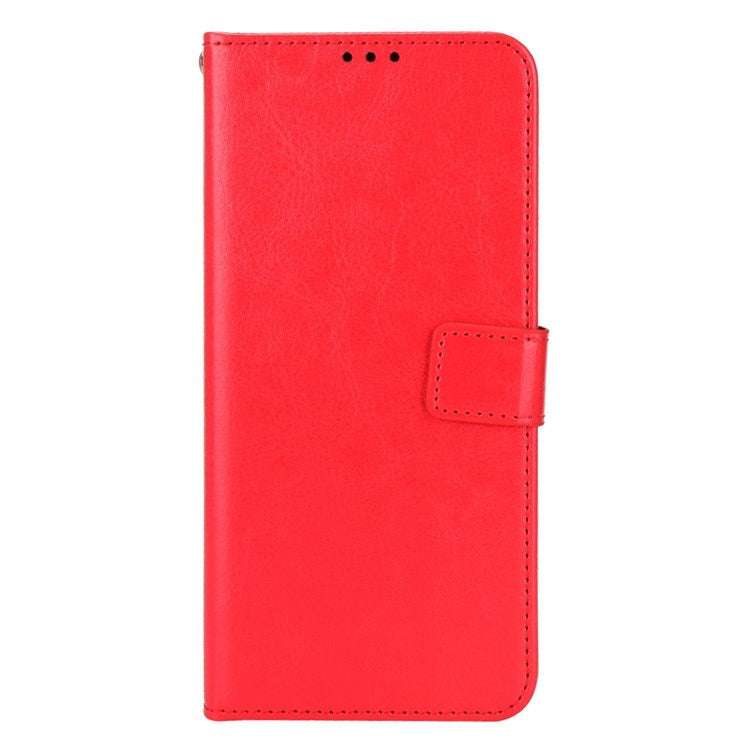 For vivo Y55 5G/Y75 5G/T1 5G PU Leather Folio Flip Folding Phone Cover Crazy Horse Texture Stand Wallet Case Carrying Pouch with Strap - Red