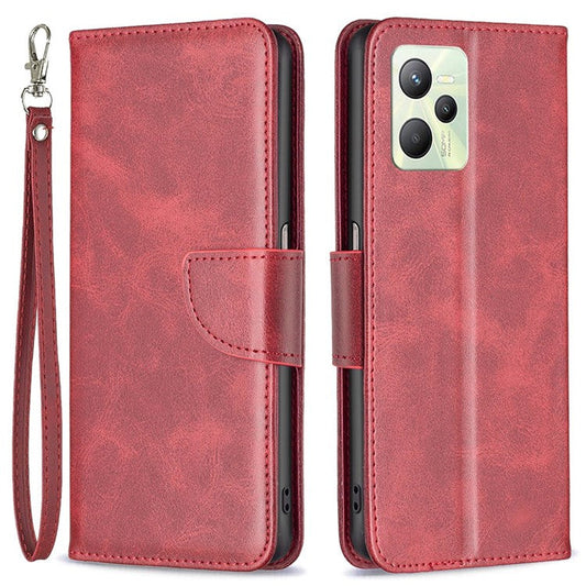 BF Leather Series-4 for Realme C35 PU Leather Folio Flip Wallet Protective Cover Stand Phone Case - Red