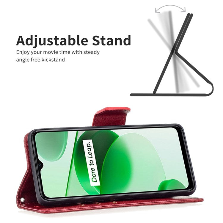 BF Leather Series-4 for Realme C35 PU Leather Folio Flip Wallet Protective Cover Stand Phone Case - Red