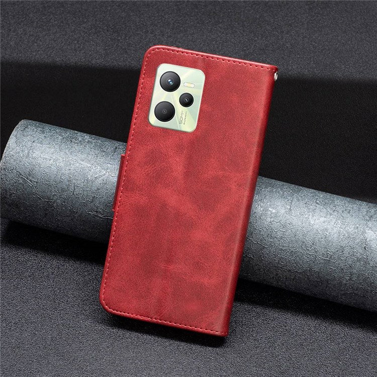 BF Leather Series-4 for Realme C35 PU Leather Folio Flip Wallet Protective Cover Stand Phone Case - Red