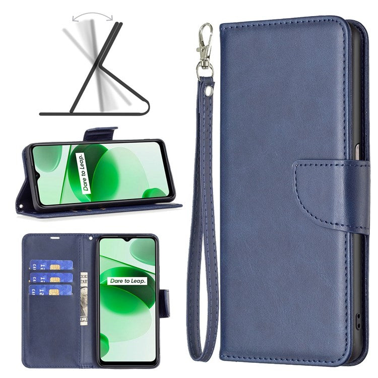 BF Leather Series-4 for Realme C35 PU Leather Folio Flip Wallet Protective Cover Stand Phone Case - Blue