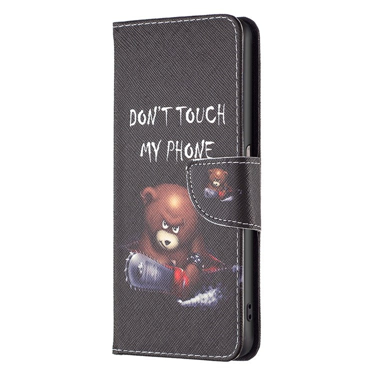 For Realme C35 BF Pattern Printing Leather Series-1 Magnetic Clasp Closure Phone Case with Adjustable Stand Folio Flip Wallet Protective Shell - Bear