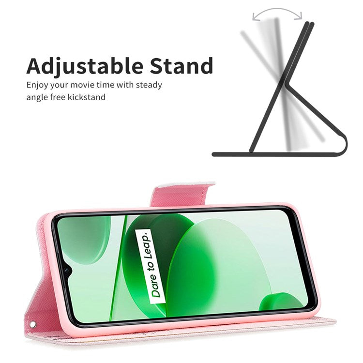 For Realme C35 BF Pattern Printing Leather Series-1 Magnetic Clasp Closure Phone Case with Adjustable Stand Folio Flip Wallet Protective Shell - Giraffe