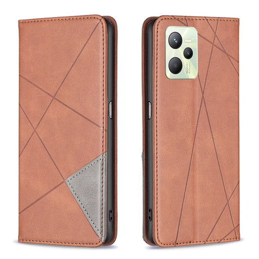 BF Imprinting Pattern Series-1 for Realme C35 Anti-collision Imprinted Pattern Phone Cover Card Slot PU Leather Stand Case - Brown