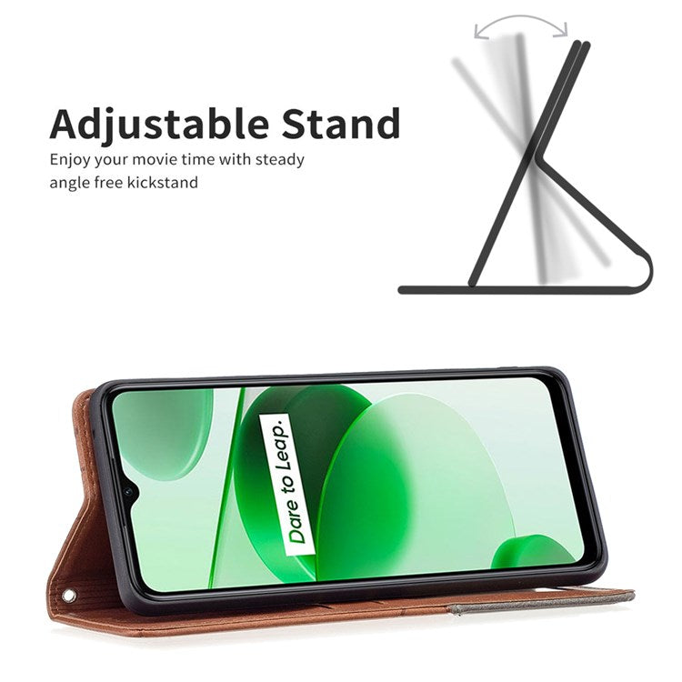 BF Imprinting Pattern Series-1 for Realme C35 Anti-collision Imprinted Pattern Phone Cover Card Slot PU Leather Stand Case - Brown