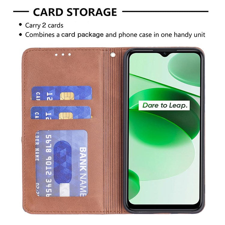 BF Imprinting Pattern Series-1 for Realme C35 Anti-collision Imprinted Pattern Phone Cover Card Slot PU Leather Stand Case - Brown
