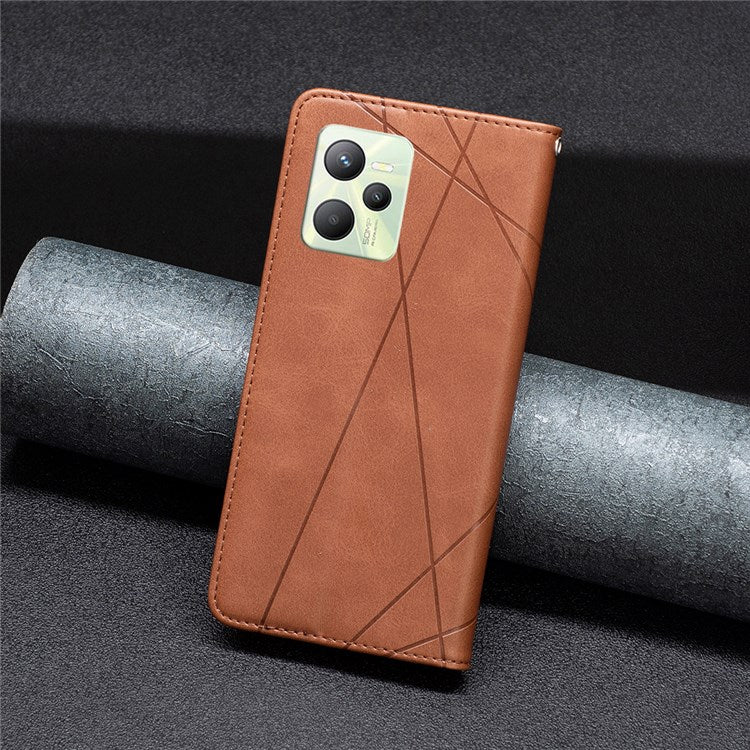 BF Imprinting Pattern Series-1 for Realme C35 Anti-collision Imprinted Pattern Phone Cover Card Slot PU Leather Stand Case - Brown