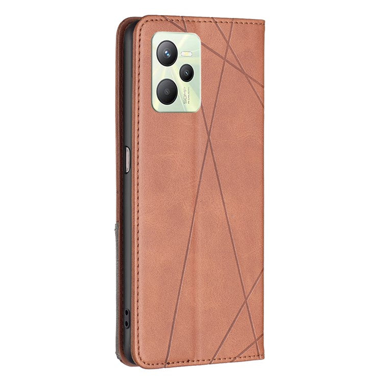 BF Imprinting Pattern Series-1 for Realme C35 Anti-collision Imprinted Pattern Phone Cover Card Slot PU Leather Stand Case - Brown