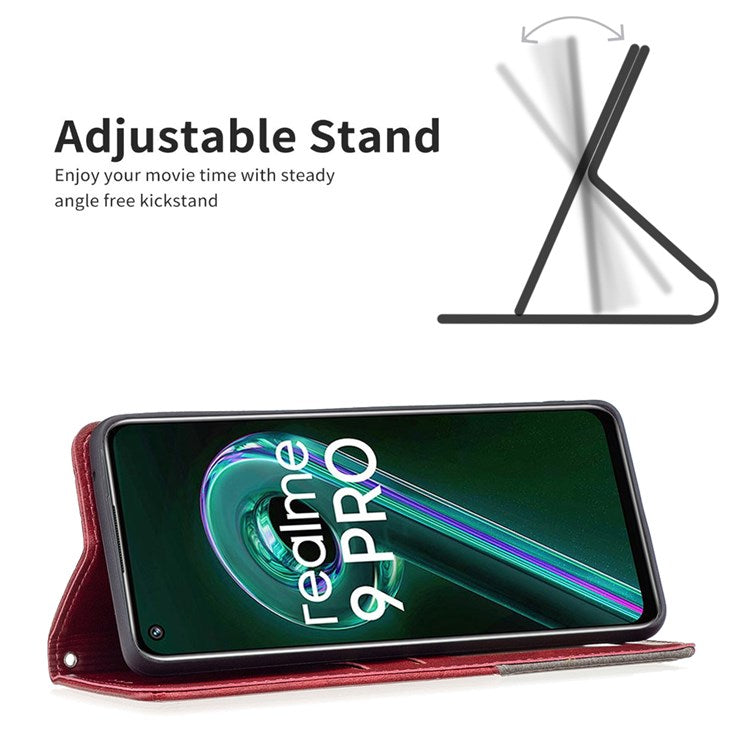 BF Imprinting Pattern Series-1 for Realme 9 Pro 5G / 9 5G / V25 Fully Wrapped Imprinted Pattern Phone Cover Card Slot PU Leather Stand Case - Red
