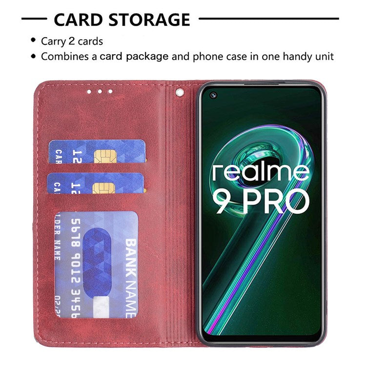 BF Imprinting Pattern Series-1 for Realme 9 Pro 5G / 9 5G / V25 Fully Wrapped Imprinted Pattern Phone Cover Card Slot PU Leather Stand Case - Red