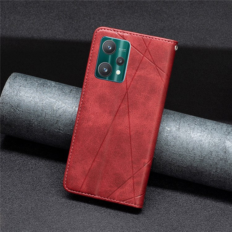 BF Imprinting Pattern Series-1 for Realme 9 Pro 5G / 9 5G / V25 Fully Wrapped Imprinted Pattern Phone Cover Card Slot PU Leather Stand Case - Red