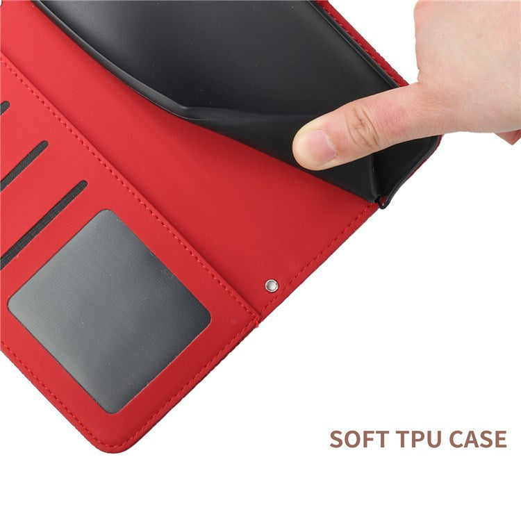 Butterfly Flowers Imprinting PU Leather Phone Shell for Realme 8i/Narzo 50 4G, Folio Flip Wallet Skin-Touch Leather Case with Foldable Stand Handy Strap - Red