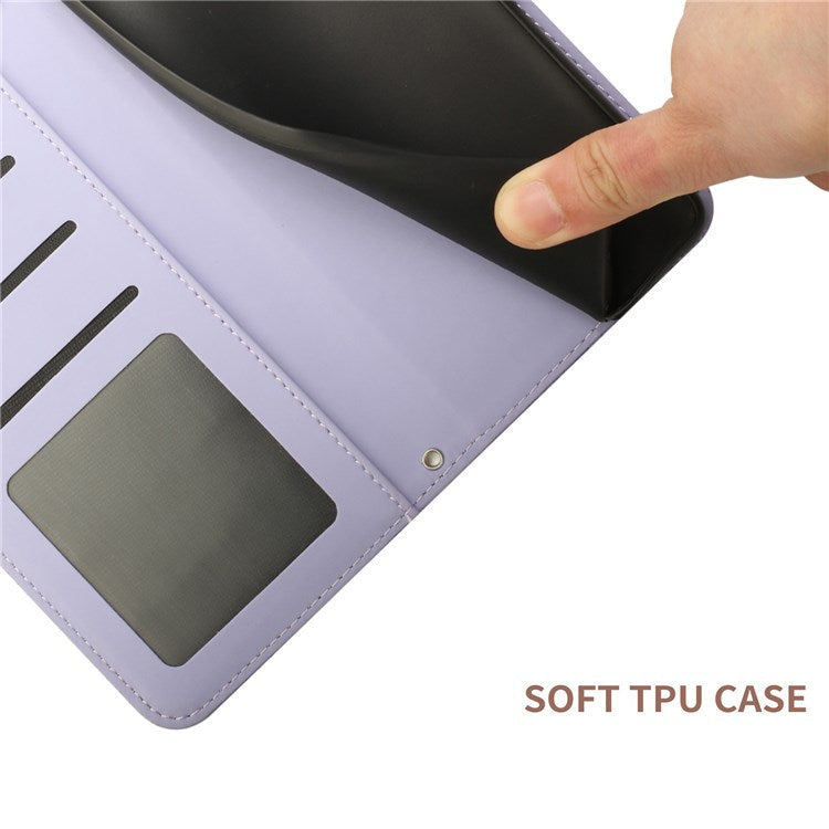 Butterfly Flowers Imprinting PU Leather Phone Shell for Realme 8i/Narzo 50 4G, Folio Flip Wallet Skin-Touch Leather Case with Foldable Stand Handy Strap - Light Purple