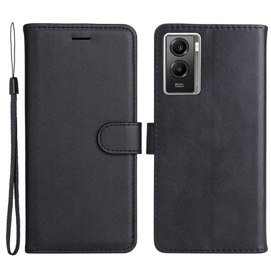 KT Leather Series-2 Wallet Purse Case for vivo Y55s 5G, PU Leather Folio Stand Magnetic Shockproof Protective Cover with Wrist Strap - Black