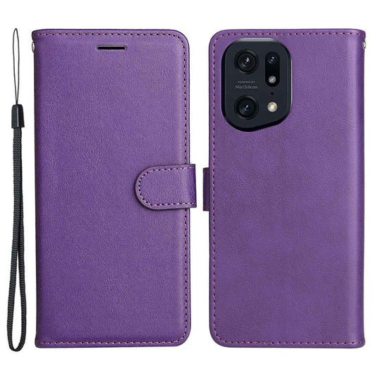 KT Leather Series-2 for Oppo Find X5 Pro PU Leather Detachable Wrist Strap Wallet Case Stand Feature Anti-Scratch Protective Phone Cover - Purple