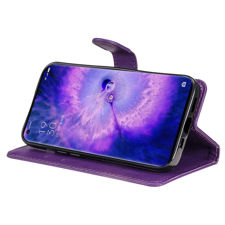 KT Leather Series-2 for Oppo Find X5 Pro PU Leather Detachable Wrist Strap Wallet Case Stand Feature Anti-Scratch Protective Phone Cover - Purple