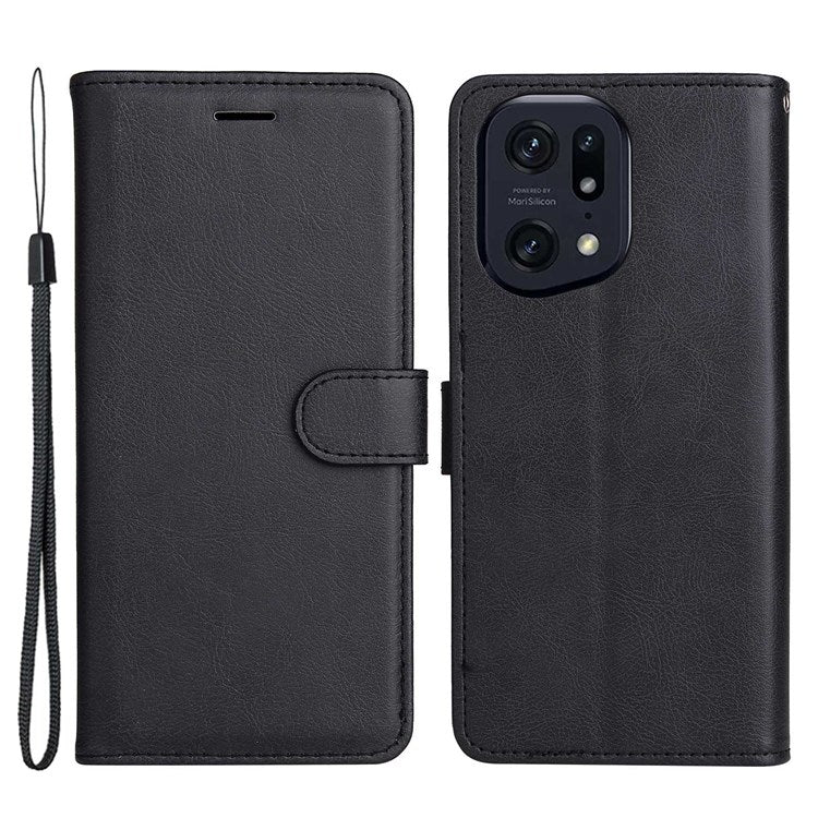 KT Leather Series-2 for Oppo Find X5 Pro PU Leather Detachable Wrist Strap Wallet Case Stand Feature Anti-Scratch Protective Phone Cover - Black