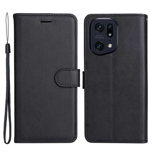 KT Leather Series-2 for Oppo Find X5 Pro PU Leather Detachable Wrist Strap Wallet Case Stand Feature Anti-Scratch Protective Phone Cover - Black