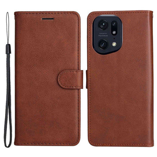 KT Leather Series-2 for Oppo Find X5 Pro PU Leather Detachable Wrist Strap Wallet Case Stand Feature Anti-Scratch Protective Phone Cover - Brown