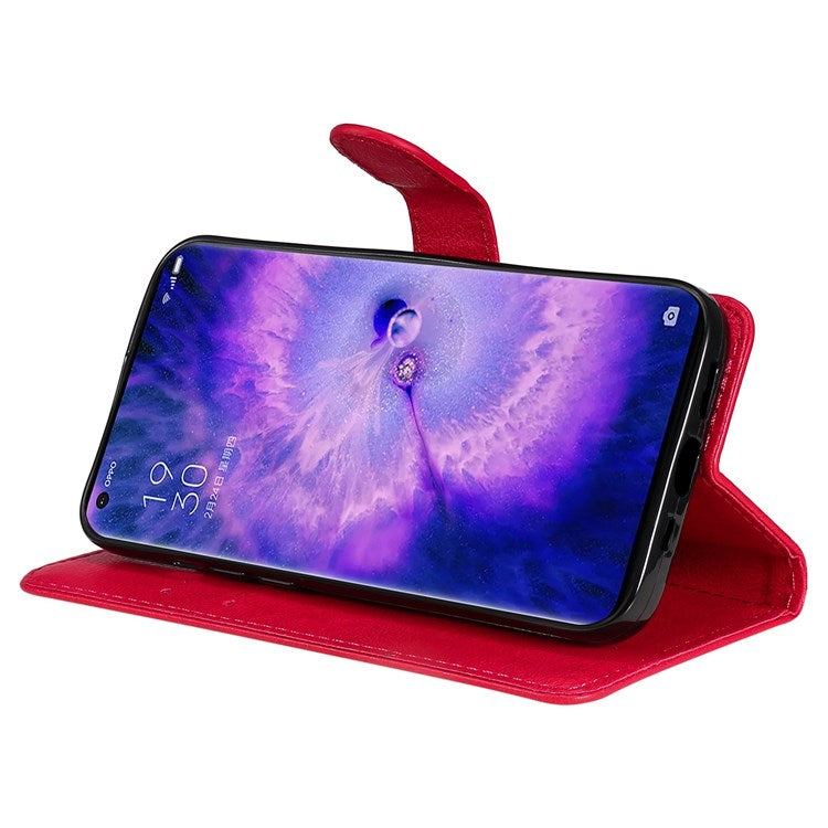 KT Leather Series-2 for Oppo Find X5 Pro PU Leather Detachable Wrist Strap Wallet Case Stand Feature Anti-Scratch Protective Phone Cover - Red