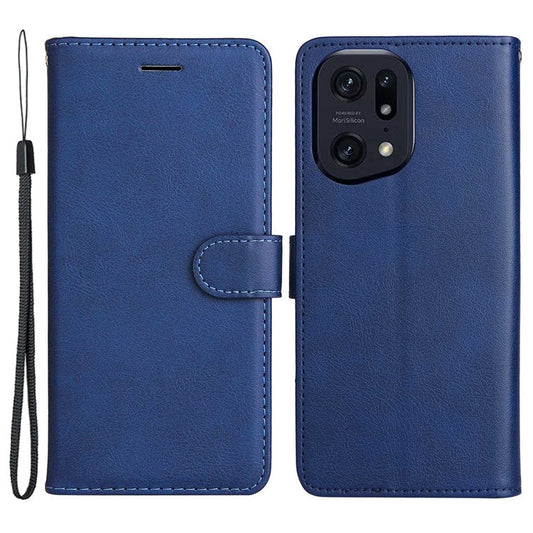 KT Leather Series-2 for Oppo Find X5 Pro PU Leather Detachable Wrist Strap Wallet Case Stand Feature Anti-Scratch Protective Phone Cover - Blue